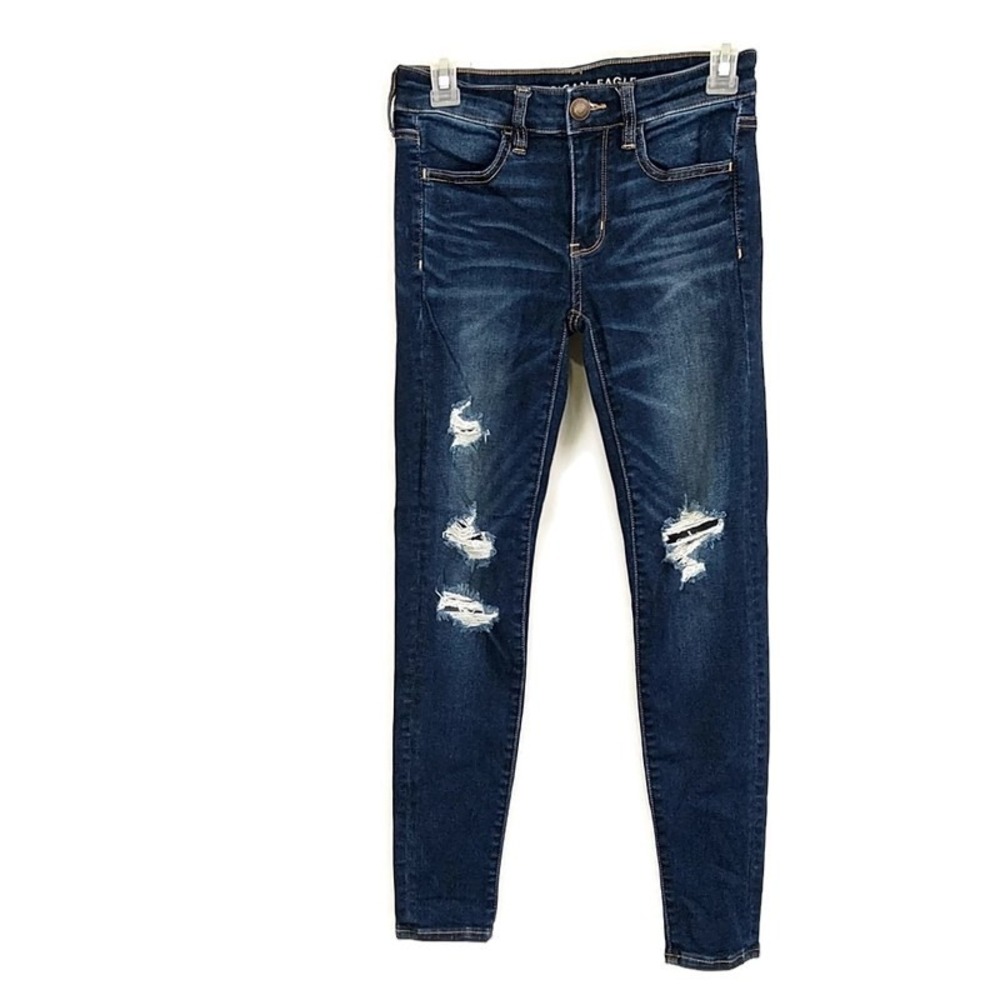 American Eagle Jeggings Womens 2 Short Dark Wash Distressed Ne(x)t Level Stretch